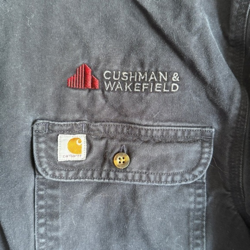 Carhartt Mens S09 MDT Midnight‎ Black Cotton Twill Work Shirt Large Cushman Logo